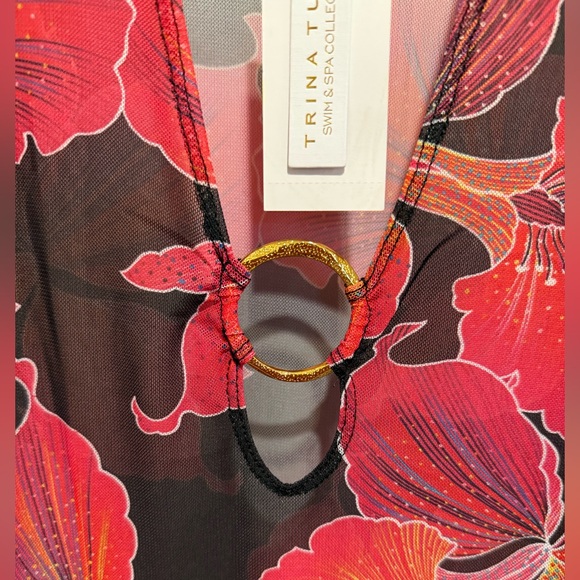 Trina Turk NWT Size Medium Classic Trina Floral Pink Black Beach Maxi Coverup - Picture 7 of 13